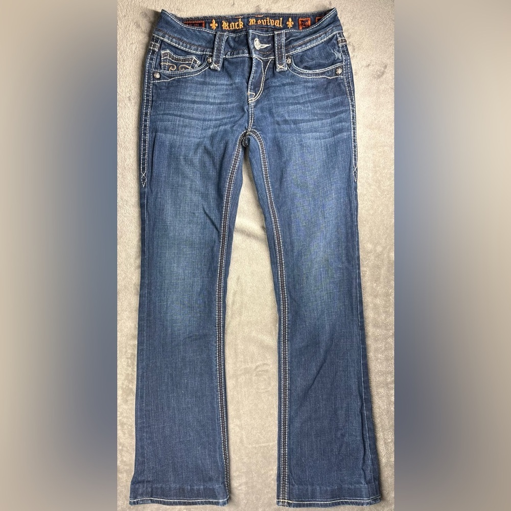 Rock Revival Jeans Womens 28 Debbie Boot Cut Big Stitch Low Rise Flap Pockets
